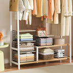 Extra-Long, Low-Profile Closet Organizers and Storage with Wood Top, 3 Pack Stackable Closet Shelf Organizer, Space-Saving Cl