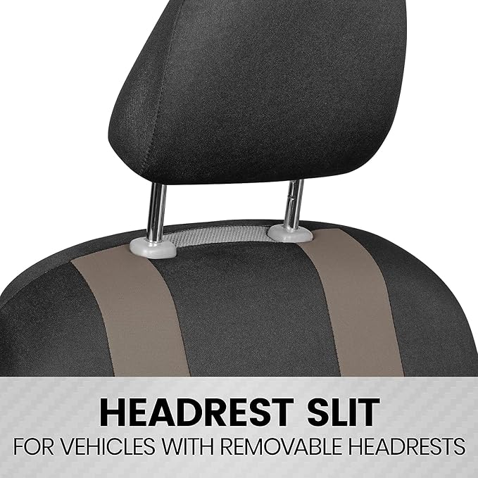 BDK carXS Seat Covers for Cars, Beige Two-Tone Car Seat Covers with Matching Back Seat Cover, Made to Fit Most Auto Truck Van