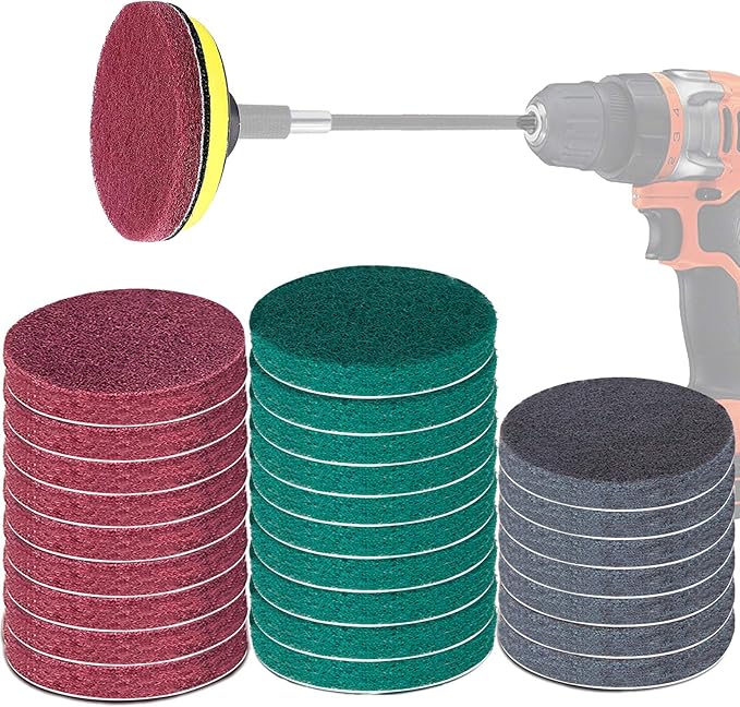 Power Scrub Pads Drill Attachment, GOH DODD 30 Pieces 5 Inch Headlight Restoration Kit Cleaning Kit Scouring Pads with Baker 