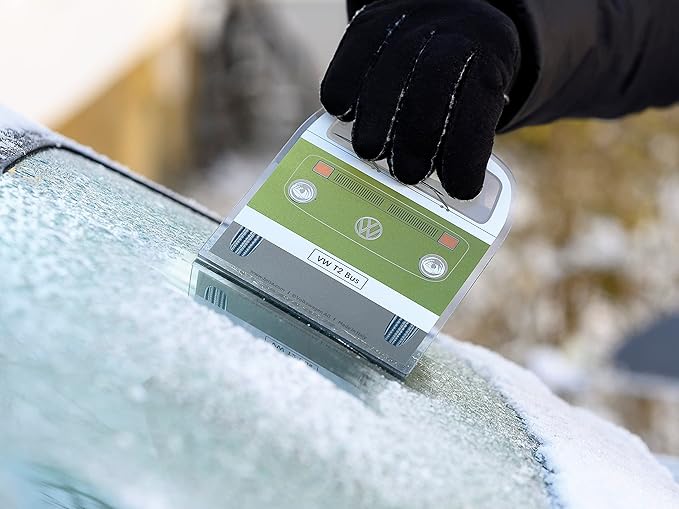 BRISA VW Collection - Volkswagen Polycarbonate Ice Scraper Windshield Scraper Snow Remover Winter Car Accessory in T2 Bus Design (Front/Green)