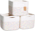 NaturalCozy Storage Cubes 9”x9”x7”Cotton Rope Woven Baskets for Organizing 3-Pack | 9 Inch Cube Storage Bin | Small Basket fo
