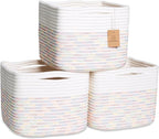 NaturalCozy Storage Cubes 9”x9”x7”Cotton Rope Woven Baskets for Organizing 3-Pack | 9 Inch Cube Storage Bin | Small Basket fo
