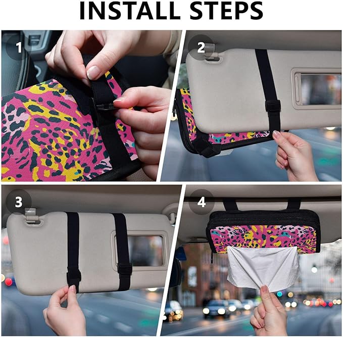 Car Tissue Holder Car Visor Organizer Tissue Box Holder for Car Sun Visor Organizer with Car Vehicle Accessories Essentials Interior for Women Men Colorful Leopard Print Pink
