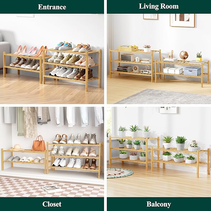 Smiry Bamboo Shoe Rack for Closet, 5 Tier Wooden Stackable Shoe Organizer, Free Standing Shoes Storage Shelf for Entryway, Fr