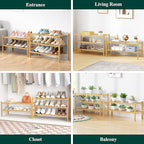 Smiry Bamboo Shoe Rack for Closet, 2 Tier Wooden Stackable Shoe Organizer, Free Standing Shoes Storage Shelf for Entryway, Fr