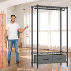 M MZG Heavy Duty Rolling Garment Rack 3 Tiers Adjustable Wire Shelving with Rod, Storage Closet Clothing Rack with Drawers Da