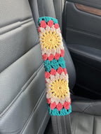 Crochet Sunflower Car Steering Wheel Covers Universal 14-15 inch for Women/Men (C:Wheel Cover+2 Belt Cover)