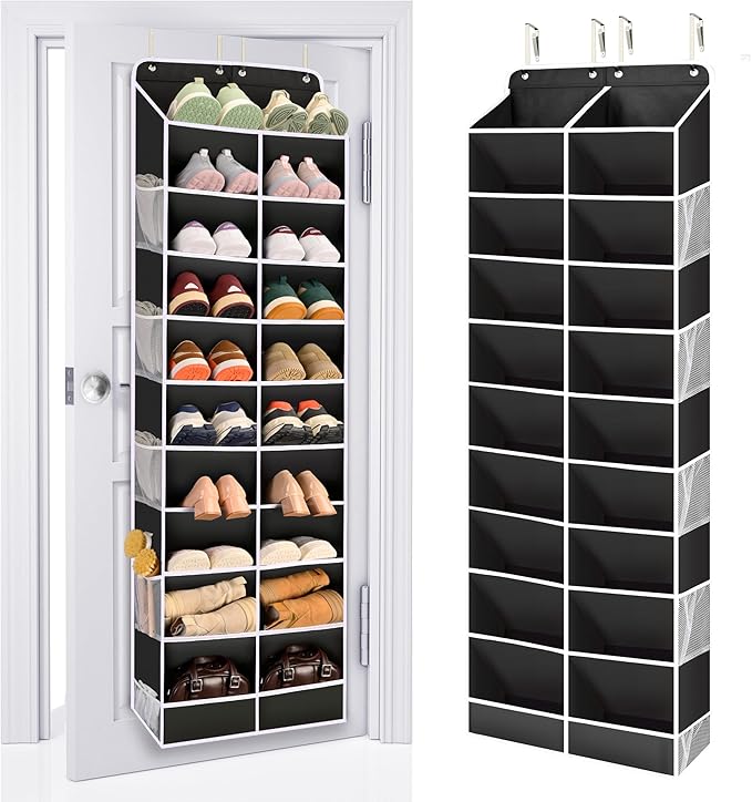 ULG Over The Door Shoe Organizer for Closet Fit 24-32 Pairs with Large Deep Pockets, Narrow Shoe Rack for Door Hanging Boots 