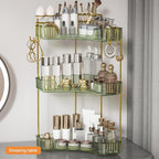 3-Tier Corner Bathroom Counter Organizer，Makeup & Skincare Shelf with Built-in Brush Holder，Space-Saving Bathroom Countertop 