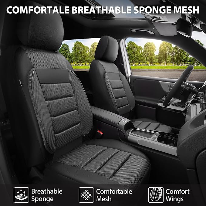 CAR PASS 3D Foam Leather Car Seat Covers Two Front Seats only, Air Mesh Thick Seat Covers, All Weather Car Seat Cover Comfort