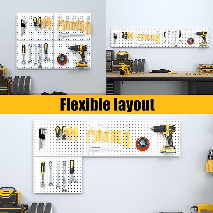 Spampur Peg Board, 4 Pack Metal Pegboard Panels with 50 Hooks, White Pegboards Wall Organizer, Heavy Duty Peg Board for Walls