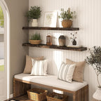 48" Rustic Elm Floating Shelves - Solid Wood Live Edge with Invisible Brackets, Wall Mounted Shelf for Living Room, Kitchen &