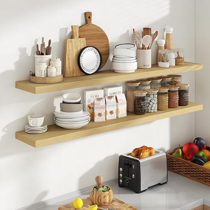 55 Inch Floating Shelves, 8 Inch Deep Floating Shelves for Wall, Hanging Shelf with Invisible Brackets, Deep Shelves for Bath