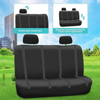FH Group Unique Flat Cloth Full Set Car Seat Covers w. Silicone Steering Wheel Cover- Universal Fit for Most Cars, Trucks, SUVs or Vans (Black)