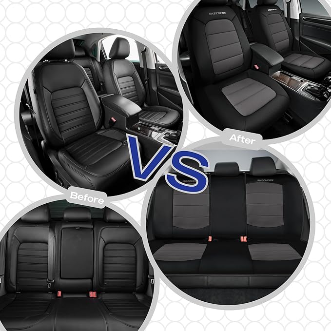 Skechers Memory Foam Car Seat Covers,Thick Cool Touch Fabric Seat Covers,Seat Cover Full Sets Airbag Compatible,Automotive Co