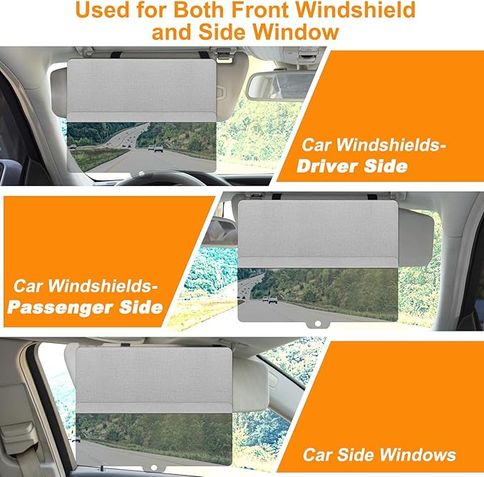 Upgraded Car Sun Visor Extender, Polarized Sun Blocker, Sunshade Lens Magnetic Connection Adjustable 4 Directions, Anti-Glare,Protects from Sun Glare, Snow Blindness & UV Rays,Grey