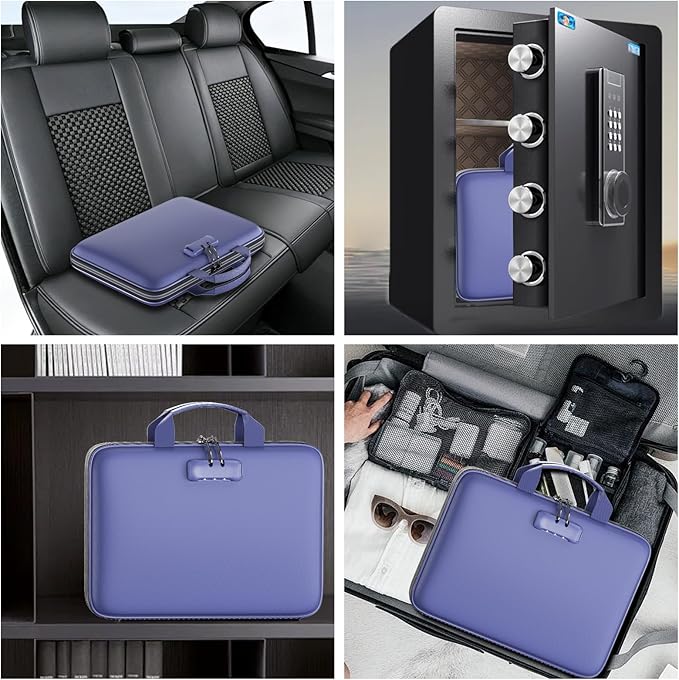 Fireproof File Organizer with Lock, Hard Case Fireproof Document Box with 13 Pockets Accordion File Folder, Important Documen