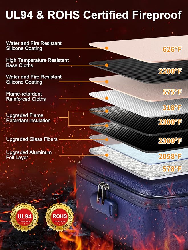 SMARTAKE Fireproof Document Box with Lock, Hard Case Waterproof Safe Box File Organizer, for Important Documents Papers Passp