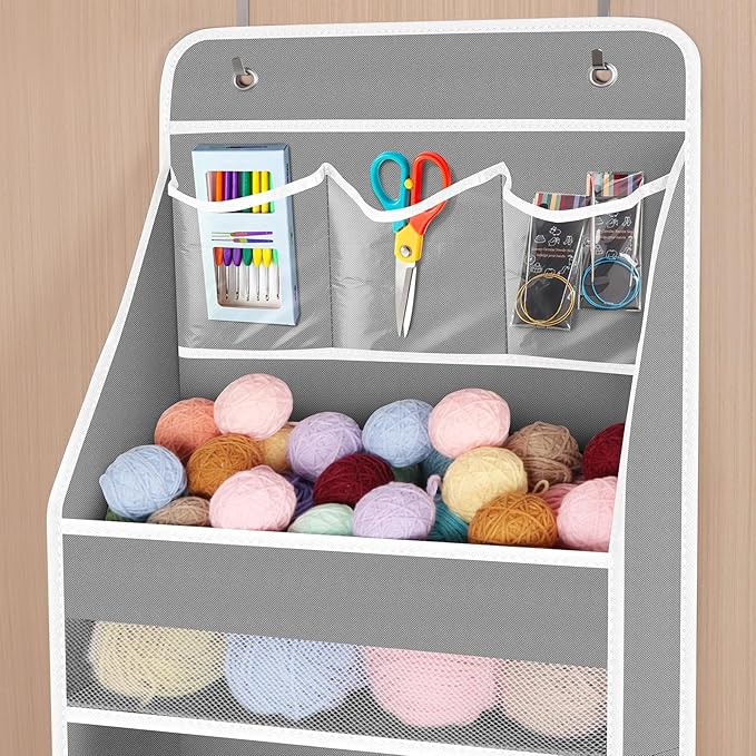 Univivi 5-Shelf Space Saving Door Storage Over Door Hanging Organizer with 4 Large Capacity Roomy Pockets Closet Cabinet Wall