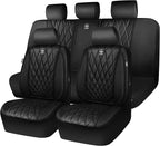 CAR PASS 5 Seats Piping Luxury Faux Leather Seat Covers Full Set, Anti-Slip Waterproof Seat Covers Compatible with Front Armr