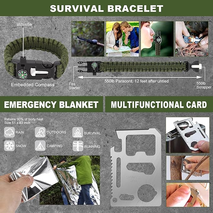 Gifts for Men Christmas Dad, Survival Kit, 150 PCS Survival Gear and Supplies Equipment with Trauma Bag, Molle Pouch Emergenc