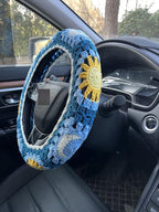 Handmade Crochet Sun and Moon Car Steering Wheel Covers Universal 14-15 inch for Women and Men (Steering Wheel Cover+Crochet Strawberry