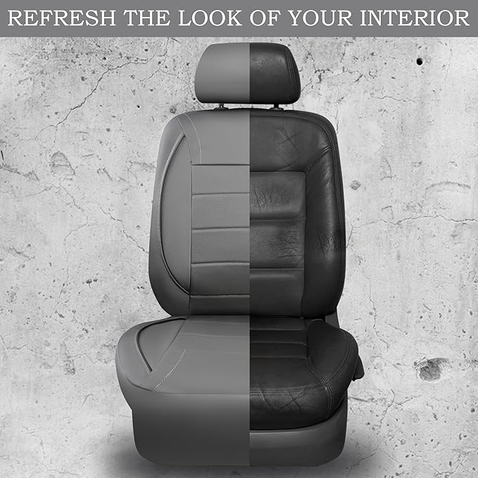 CAR PASS Piping Faux Leather Car Seat Cover Full Set,Grey Breathable Leather Seat Covers for Cars, Airbag Compatible,Universal Fit for SUVs,Van,Sedans,Small Trucks (Full Set, All Gray)