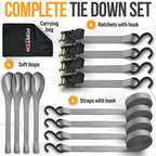 FORTEM Ratchet Straps, Tie Down Strap Set 1650lb Break Strength, 4 Pack 15ft x 1in, 4 Soft Loops, Moving Straps Tie Downs, Cargo Cam Buckles for Trucks, Carry Bag, for Men