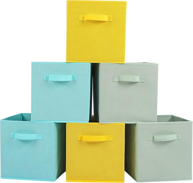 Stero Fabric Storage Bins 6 Pack Fun Colored Durable Storage Cubes with Fabric Handles Foldable Cube Baskets for Home, Kids R