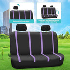 FH Group Unique Flat Cloth Full Set Car Seat Covers w. Silicone Steering Wheel Cover- Universal Fit for Most Cars, Trucks, SUVs or Vans (Purple/Black)