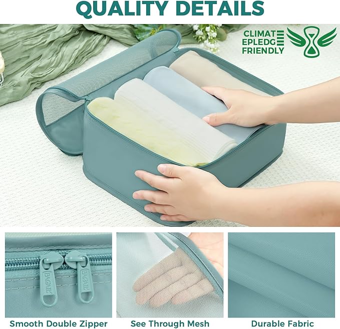 BAGAIL 9 Set Packing Cubes with Packing List Luggage Packing Organizers for Travel Accessories (Dusty Blue)