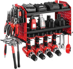 VEVOR Power Tool Organizer Wall Mount, 3-Layer Storage Rack with 4 Drill Holders, Tools Holder and Storage Rack with Side Peg