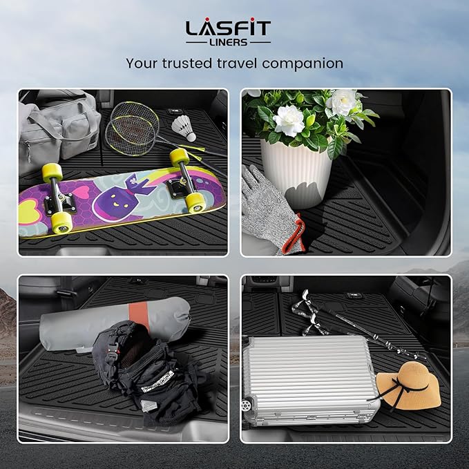 LASFIT Cargo Mat with Backrest Mat for Honda Pilot 2016-2026, Split & One-Piece Foldable Seating TPE Custom Fit Trunk Mat Cargo Liner with Seatback Mat Accessories, Black