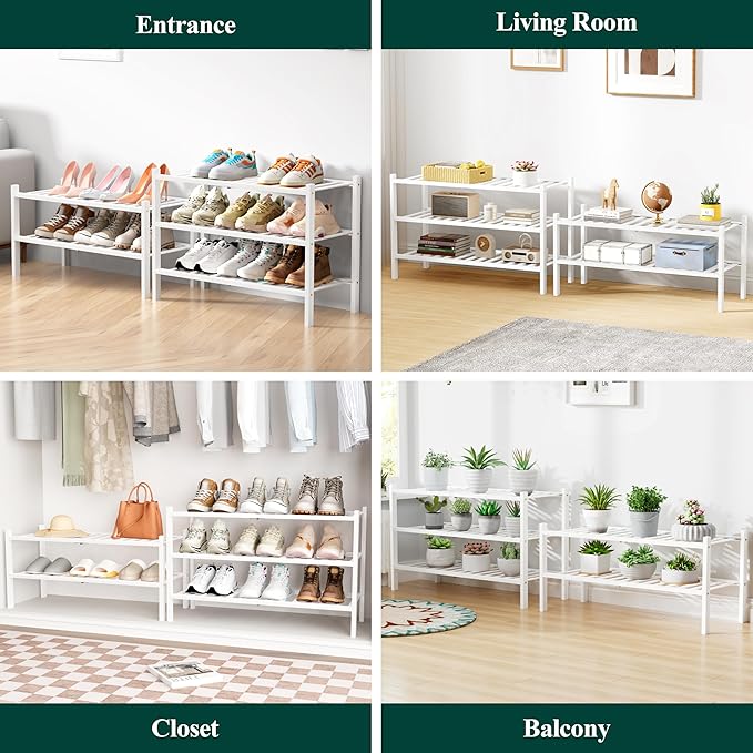 Smiry Bamboo Shoe Rack for Closet, 6 Tier Wooden Stackable Shoe Organizer, Free Standing Shoes Storage Shelf for Entryway, Fr