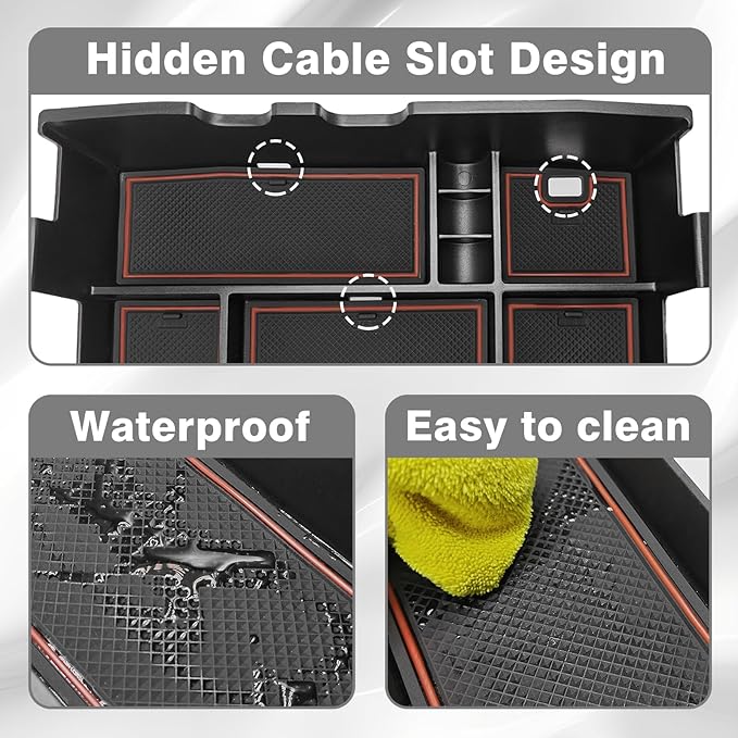 Muslogy Center Console Organizer For 2023-2026 Ford F250 F350 F450 Super Duty Accessories Custom Fit Storage Box Divider(Fit with OEM Tray), Fits Bucket Seats Only, Not for Work Surface Console(Brown)