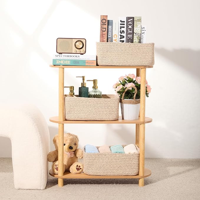 MiniArk Small Storage Baskets for Organizing | Closet Organizer Bins | Shelf Toy Basket | Woven Rope Baskets | Cube Decorativ