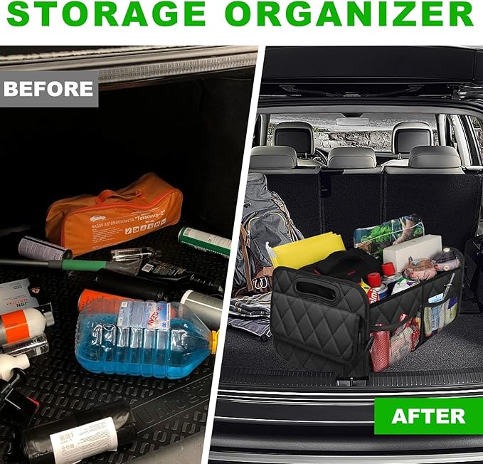 Car Trunk Organizer, Multi-Compartment Auto Trunk Storing Bag with Pockets, Collapsible Organizer and Storage for Sedans, SUVs,