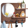 Coat Rack with Shelf Rustic Wooden Wall Mounted Hanging Coat Rack with Mirror Shelves and 4 Double Hooks Decorative Entryway 