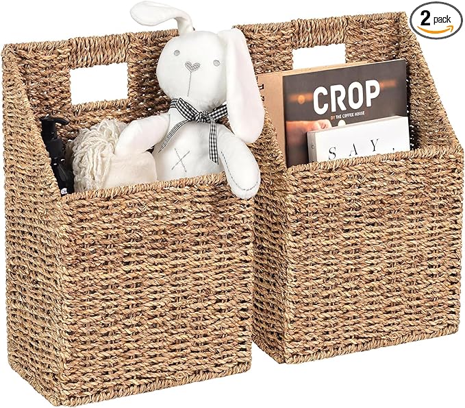 Wicker Hanging Storage Basket (10,5"Lx6,5"Wx13"H), Set of 2 Wall Baskets, Water Hyacinth Baskets, Wall Decor Hyacinth Basket 