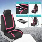 FH Group Unique Flat Cloth Full Set Car Seat Covers w. Silicone Steering Wheel Cover- Universal Fit for Most Cars, Trucks, SUVs or Vans (Pink/Black)