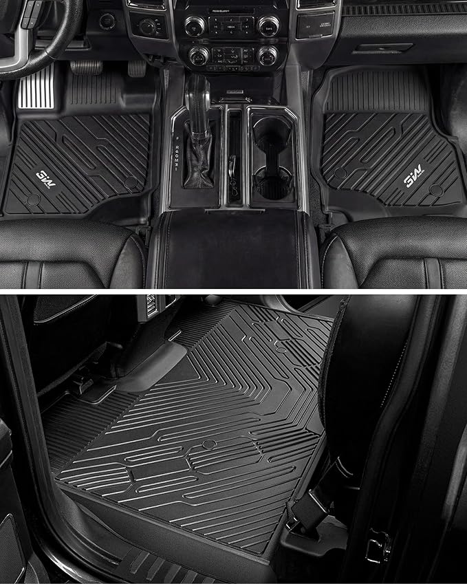 3W Floor Mats (with Metal Pedals) for Ford F-150 2015-2026 & F150 Lightning 2022-2025 SuperCrew (w/o Fold Flat Storage), TPE All Weather Custom Fit, Front & Rear 3PCS | Heavy Duty, Easy Clean - Black