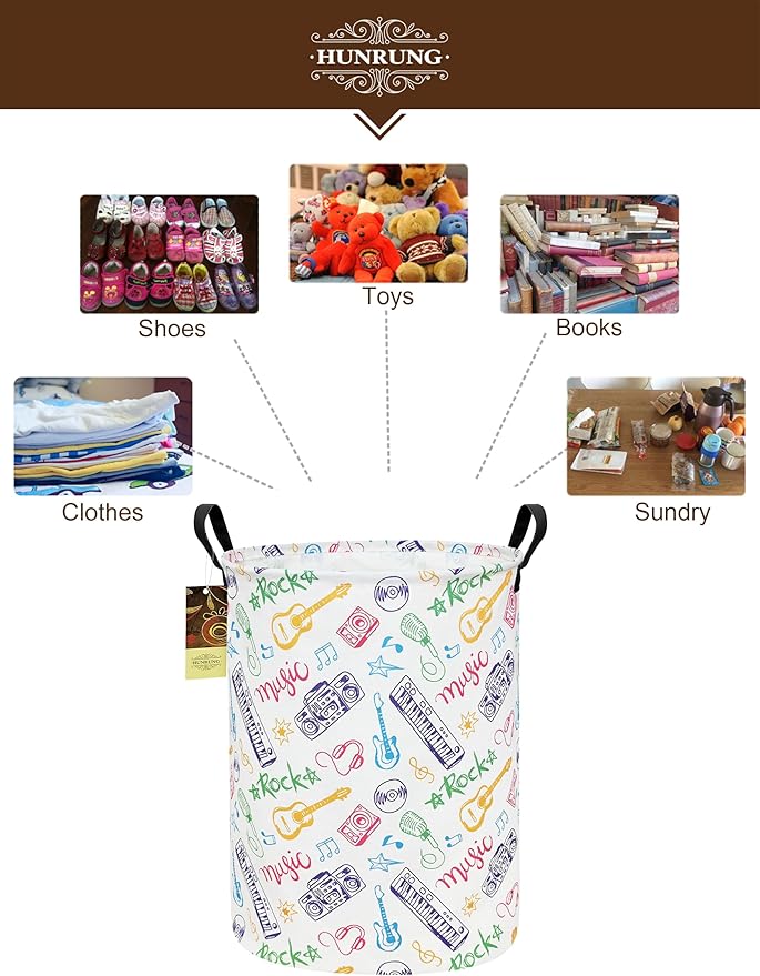 HUNRUNG Laundry Hamper,Large Canvas Fabric Lightweight Storage Basket Toy Organizer Dirty Clothes Collapsible Waterproof for 