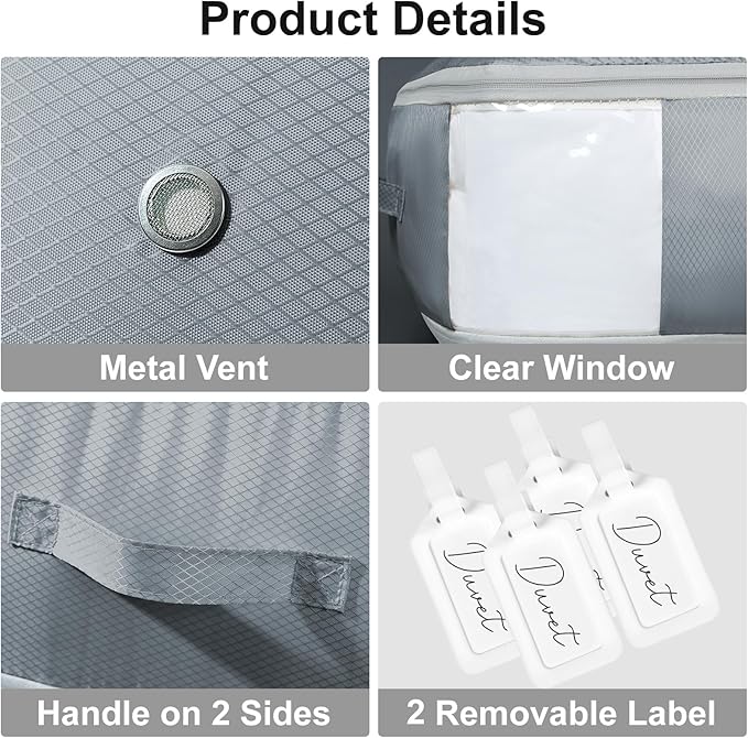 Comforter Storage Bag - Large Capacity Blanket Storage Bags 3-Layer Ultra Space Saving Self Compression Organizer, Washable C