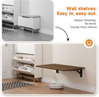 Foldable Walnut Floating Wall Shelves 20 inch, Bathroom Shelves Wall Mounted,12" Deep Wood Floating Kitchen shelves,Easy to I