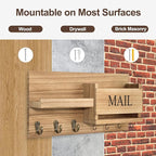 Lwenki Mail Organizer for Wall Mount – Key Holder with Shelf Includes Letter Holder and Hooks for Hallway Farmhouse Decor – R