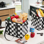Checkered Reusable Grocery Bags Heavy Duty 3 Pack Foldable Shopping Bags with Handles for Groceries Collapsible Tote