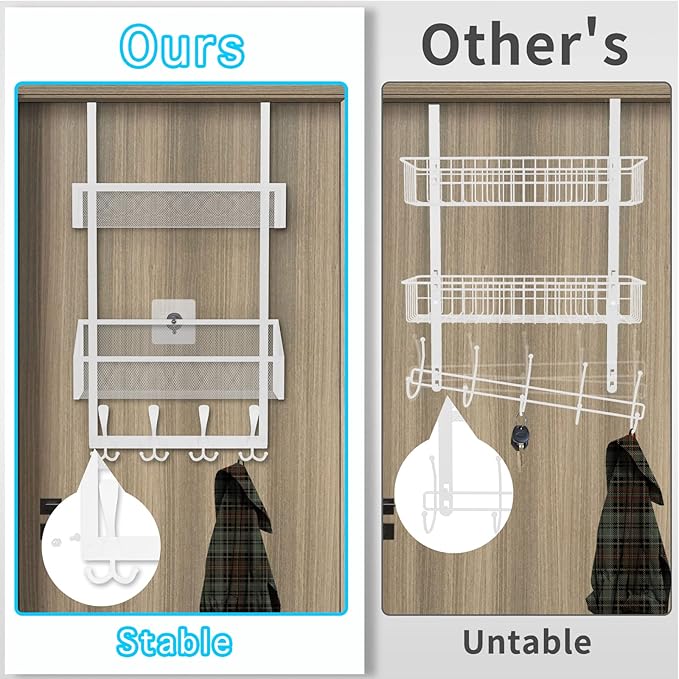Kaiferty Over The Door Hooks Organizer, Coat Rack Over The Door Storage Hanger Towel Rack, Back of Door Storage Organizer for