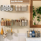 2 Pack Wall Hanging Baskets for Organizing, Large Metal Wire Basket with 5 Hooks+2 Strong Long Adhesive Hooks,Kitchen Hanging