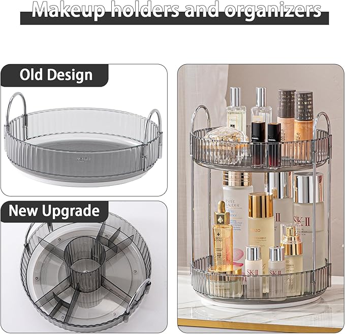 shuang qing Rotating Makeup Organizer for Vanity, High-Capacity Skincare Clear Make Up Storage Perfume Organizers Cosmetic Dr