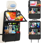 KaiCross Backseat Car Organizer with Upgraded Foldable Tray, Car Seat Organizer for Kids, Travel Accessories with 9 Storage Pockets,Car Seat Organizer Backseat with Touch Screen-1 Pack